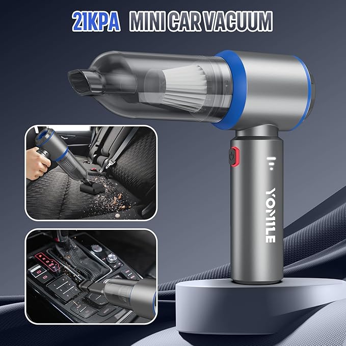 Compressed air Duster, Yomile 2 in 1 180000RPM Cordless Air Duster with Mini Car Vacuum, 9000mAh Battery Dust Blower for Keyboard Cleaner,Rechargeable Air Blower AIC Can for Office Computers