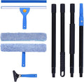 3-in-1 Professional Window Squeegee Kit with 2 Squeegee, 2 Microfiber Scrubber, 1 Razor Scraper, Thick Iron, 63.4" Window Squeegee with Extension Pole for Car, Glass, Mirror, Wall, Bathroom, Home, Van