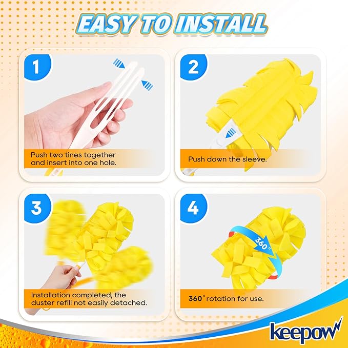 KEEPOW Reusable Duster Refill Compatible with Swiffer Hand Duster, Heavy Duty Duster Refills, 360 Degree Dusters Refills for Cleaning, Fleece Refill Ceiling Fan, 4 Pack (Handle is Not Included)