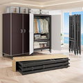 Heavy Duty Covered Clothes Rack with Magnetic Door Foldable Portable Wardrobe Closet for Hanging Clothing Rolling Black Metal Garment Rack on Wheels Closet System (Brown, 65.9in)