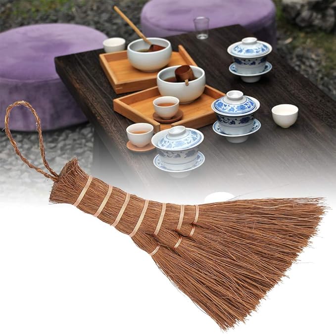 2PCS Small Whisk Broom, Mini Hand Held Straw Soft Broom Tea Tray Cleaning Brush Hand Sweeper Tea Set Accessories