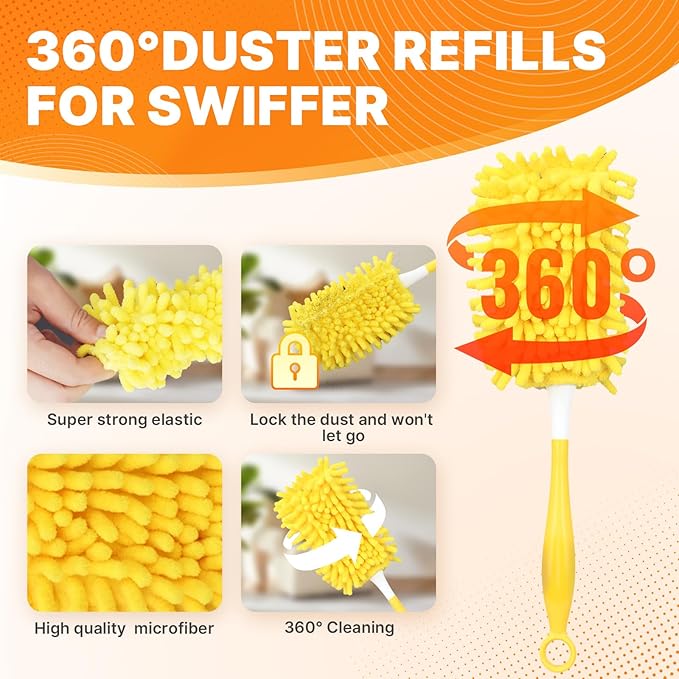Reusable Duster Refill Compatible with Swiffer Hand Duster, 360 Duster Refills Only, Washable Pet Heavy Duty Dusters Refills for Swiffer Duster 3ft 6ft Extended Handle, 6 Pack (Handle is Not Included)