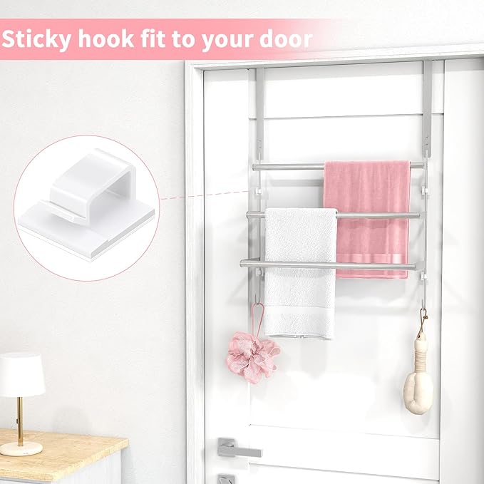 Over The Door Towel Rack,Towel Rack with Hooks for Door Hanging, Door Towel Bar, Over Door Towel Racks for Bathroom (Brush Nickel)