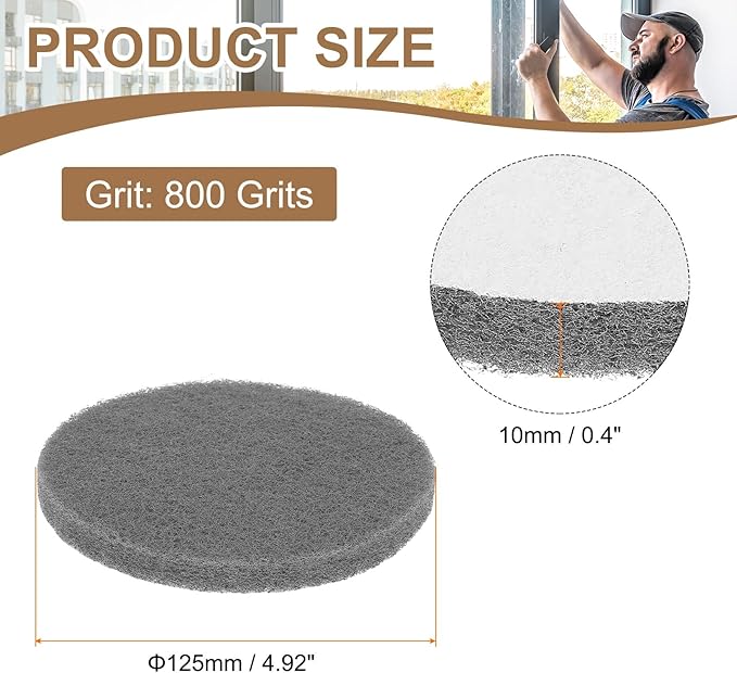 HARFINGTON 16pcs Scrubber Scouring Pads 800 Grits 5 Inch Drill Power Brush Hoop and Loop Surface Conditioning Disc Drill Scuffing Disc Scrub Pads for Home Kitchen Cleaning, Gray