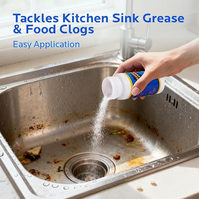 Sink Drain Cleaner Powder: Drain Clog Remover for Kitchen Bathroom Tubs and Showers - Improve Water Flow and Support Home Plumbing (400g)