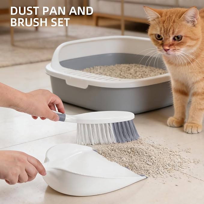NACENA Dust Pan and Brush Set, Large Hand Broom and Dustpan Set Large Brush and Dustpan Set for Camping Broom and Dustpan Combo for Daily Cleaning Pet Hair Office Home Car, White & Gray