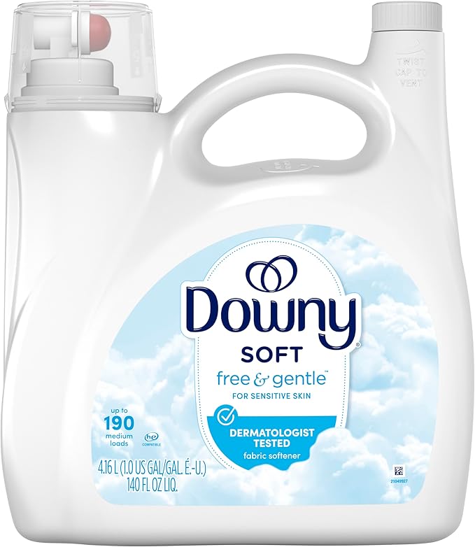 Downy Free & Gentle Liquid Fabric Softener, 140 fl oz, 190 Loads, Hypoallergenic, Sensitive Skin Friendly Fabric Conditioner Liquid