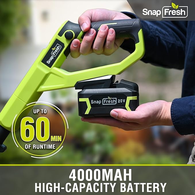SnapFresh Cordless Tiller Cultivator, 20V Electric Garden Tiller with 4.0Ah Battery and Fast Charger, 300 RPM Battery Powered Rototiller, 9" Width 6.6" Depth, 3 Speed Handheld Tiller with Steel Tines