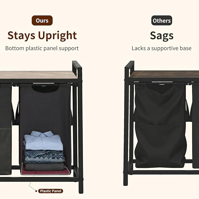 Heybly Laundry Hampers, 4 × 15Gal (228 L) Laundry Basket with Large Desktop Sorter for Laundry Room organization, Bathroom and Dorm Laundry Bags on Storage Shelf, Greige HLH004SG