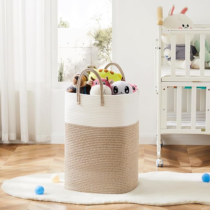 Laundry Basket,Woven Cotton Rope Laundry Hamper,Versatile Storage for Dirty Clothes,Baby Toys,and Blankets in Bathroom, Nursery,and Living Room (Brown, 60L)