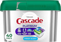 Cascade Platinum Dishwasher Pods, Dishwasher Detergent, Dish Detergent Soap, Fresh, 40 Count