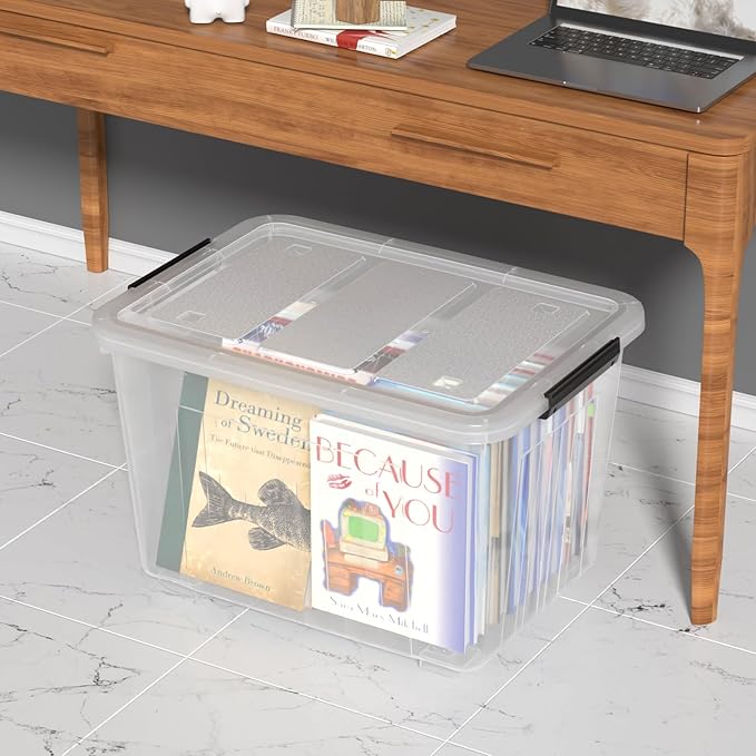 Farmoon 70 Quart Clear Storage Bin with Wheels, Large Plastic Lidded Container Box, 4 Packs