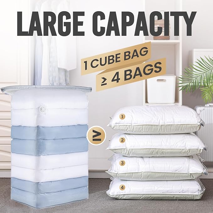 TAILI 8 Pack Vacuum Storage Bags, Jumbo Cube (31x40x15 Inch), Extra Large Vacuum Seal Bags for Comforters, Blankets, Bedding, Clothes, Closet Organization Space Saving, Clear
