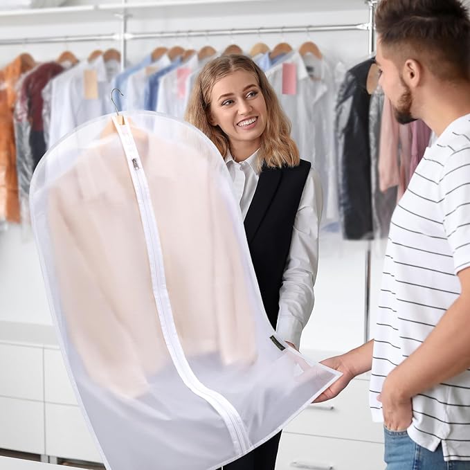 BALEINE 48'' Translucent Garment Bags, 12 Packs PEVA Dress Bag for Closet Clothes Dresses Suit Coats Storage (White, 12PK)