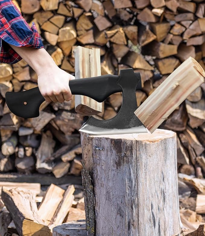 JXE JXO 13 Inch Hatchet, Camping Hatchet 1065 High Manganese Steel, Hickory Handle Tomahawk Axe with Leather Sheath