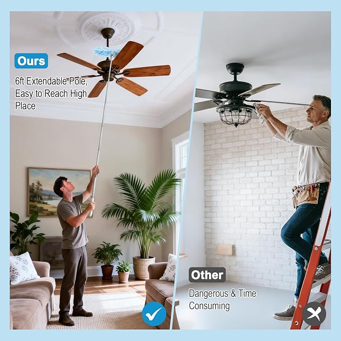 6 ft Extendable Duster Handle with 20 Refills, Duster with Extension Pole, Disposable Microfiber Dusting Pads for Home Cleaning,High Ceiling, Fan, Window, Hard-to-Reach Areas