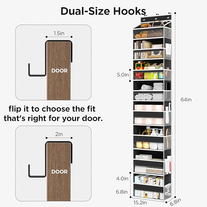 Mefirt Over The Door Organizer, 8 Shelf Door Hanging Organizers with 8 Large Capacity Pockets, Back of Door Organizer Storage Hanging Shelves for Closet Bathroom Bedroom Nursery