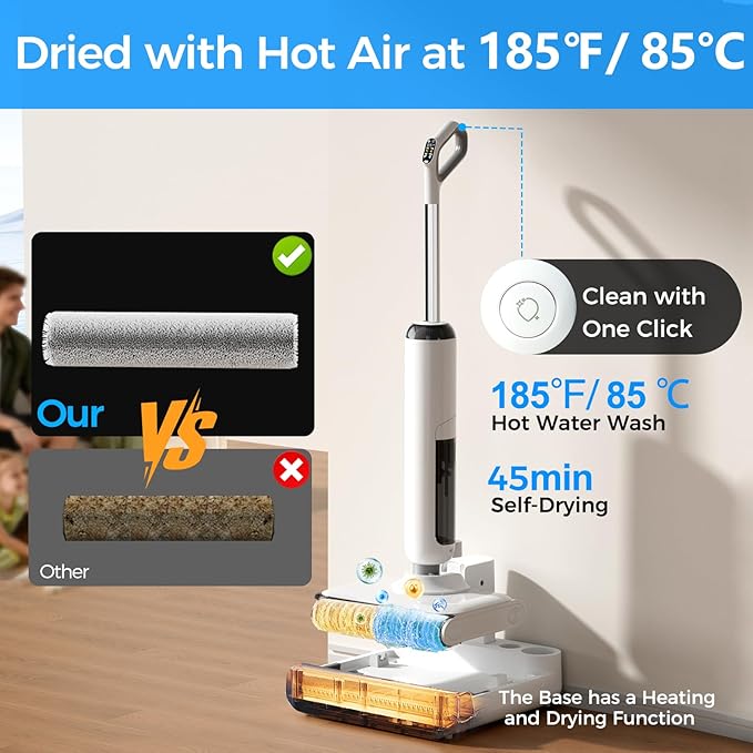 HABIUBIU Wet Dry Vacuum Cleaner, 180° Lay-Flat Cordless Vacuum Mop Combo with Edge Cleaning, All-in-One Floor Cleaner for Hard Floors, 45mins Runtime, Full-Path Self-Cleaning&185℉ Flashdry