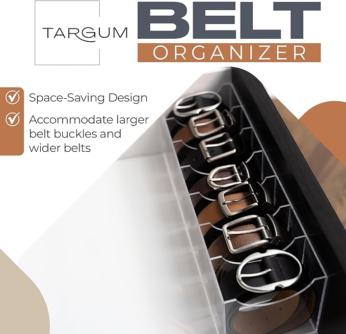 Targum Belt Organizer for Large Buckles – Extra-Wide Acrylic Belt Organizer with 7 Compartments for Closet and Drawer