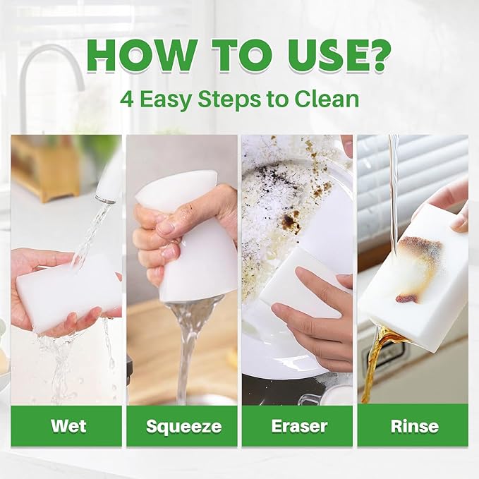 Magic Melamine Sponge Eraser, GRS Certified 50 Pack Magic Cleaning Erasers in Bulk No Scratch & Super Absorbent, Multi-Functional Melamine Foam Sponges for Bathroom Window Shoes Kitchen