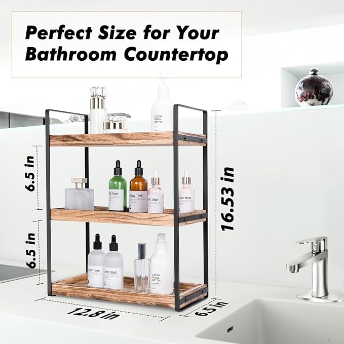 Giftacity 3-Tier Countertop Organizer for Bathroom Counter Stylish Wood Bathroom Vanity Organizer Shelf Storage - The Perfect Addition to Your Counter Decor