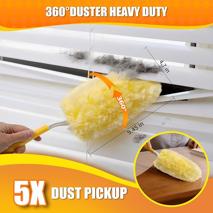 60 Count 360° Heavy Duty Duster Refills, Compatible with Swiffer Duster, Larger Size Disposable Electrostatic Microfiber Dusters, 4X Thick Cleaning Dusters, Unscented