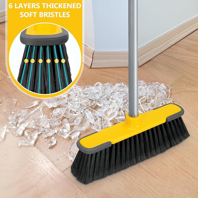 Indoor Brooms 54''Long Handle Soft Bristle Broom,Indoor Outdoor Brooms for Floor Cleaning House Broom for Kitchen Lobby Patio Yard