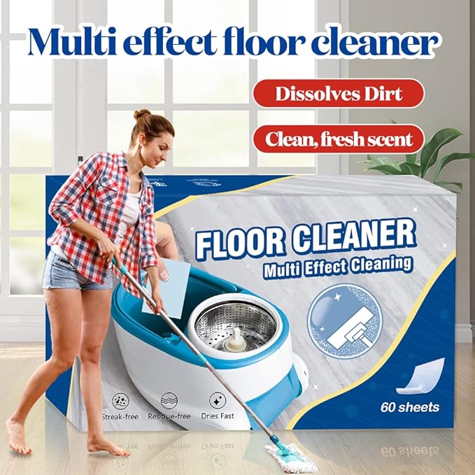 Floor Cleaner - Concentrate Multi-Surface Cleaner for Non Stubborn Stains, Daily Cleaning. Easy Use, for RV, Space Saving, Mild Scent, 60 loads (1 pack, fresh scent)