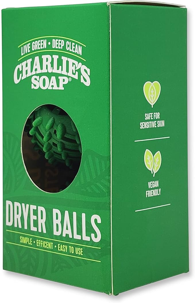 Charlie's Soap Eco-Friendly Dryer Balls 2 Pack - Reusable, Durable, Unscented Alternative to Dryer Sheets, Wool Balls, or Scent Beads