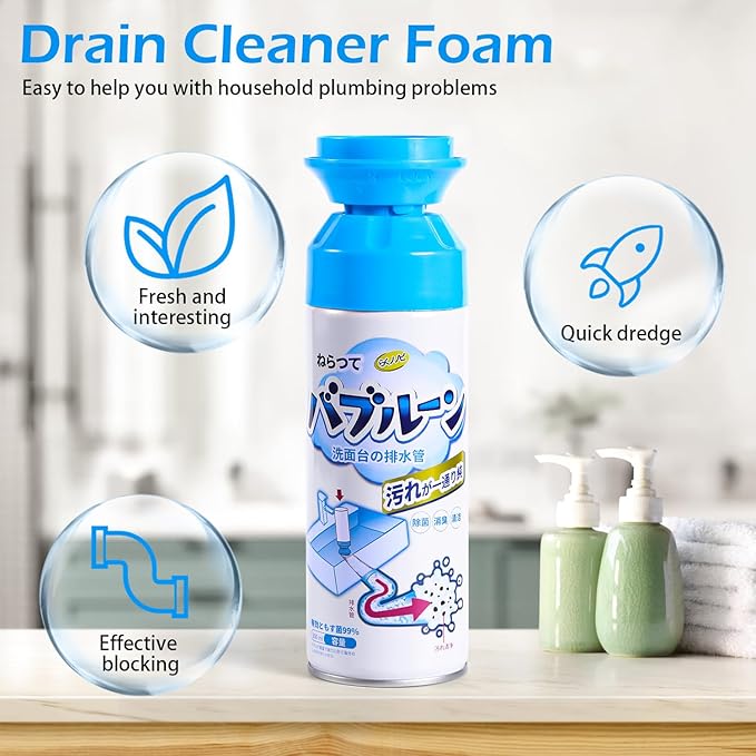 Foaming Drain Cleaner,Drain Clog Remover – Sink Cleaner and Deodorizer,Foaming Cleaners for Kitchen, Sinks, Shower Drains,Tubs(2pcs)