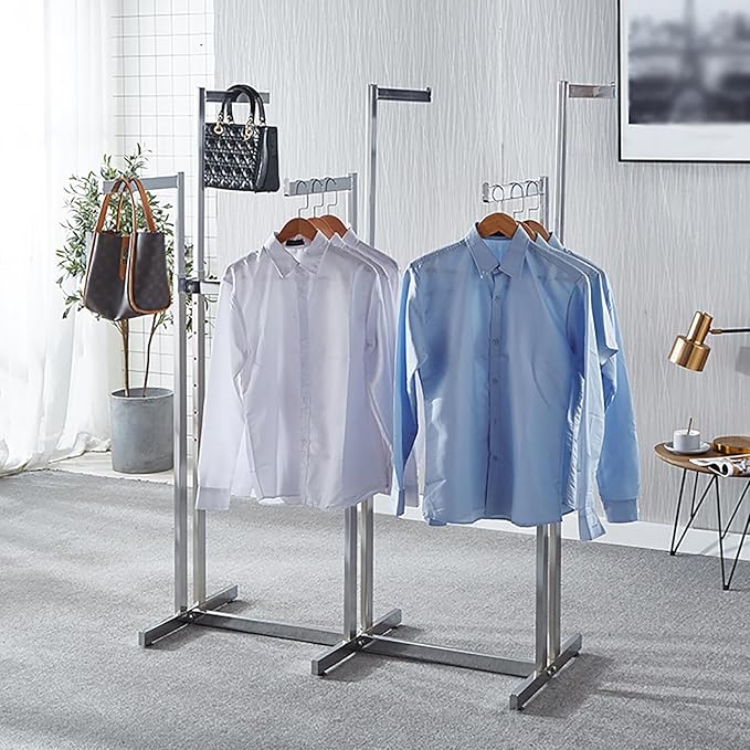 Floor Standing Metal Garment Rack - Heavy Retail Display Racks With Wheels, 6 Arms Clothing Rack, Square Tubing Portable Shirt Racks, Merchandise Display For Hanging Clothes (Silver)
