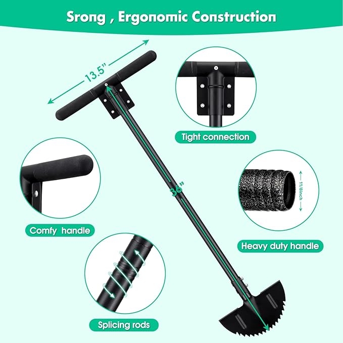 Lilyvane Half Moon Manual Lawn Edger - 36 Inch Long Handle- Heavy Duty Manual Edging Tool for Driveway, Sidewalk, Flower Bed, Landscaping Black