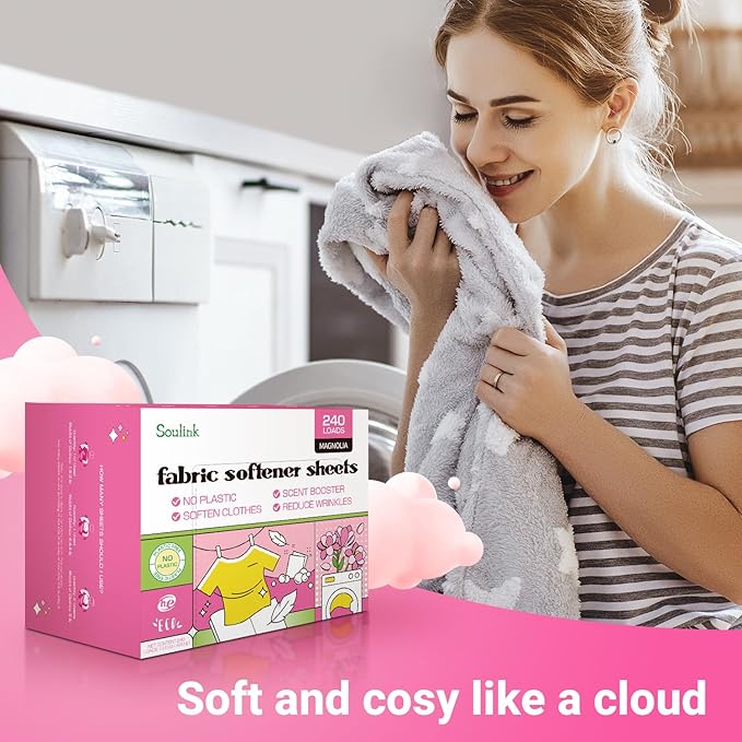 Soulink Fabric Softener Sheets for Washing Machine, No Plastic Jug Soap Strips, Alternative to Fabric Softener Liquid and Pods, Magnolia Scent, Up to 240 Loads
