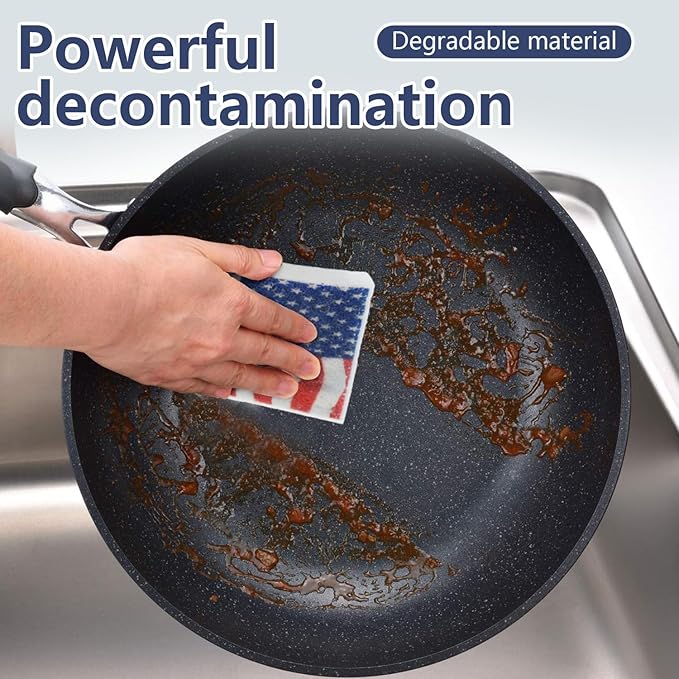 4Pcs USA Flag Heavy Duty Kitchen Dish Sponges | Large Odor Free Non-Scratch Scrub Pad | Household Cleaning Scrubber for Sink, Counters, Surfaces, Pots, Pans, Dishwashing (6" x 4" x 1"), Style 1