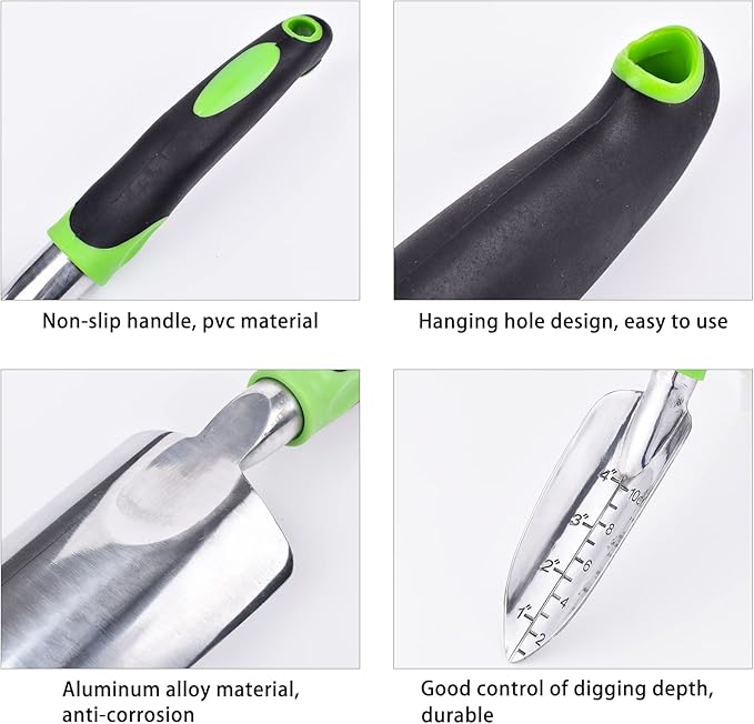 Garden Trowel & Hand Wide Shovel Pointed with Soft Rubberized Non-Slip Ergonomic Handle for Planting, Transplanting, Weeding, Moving and Smoothing Soil - Gardening Gift (Style 2)