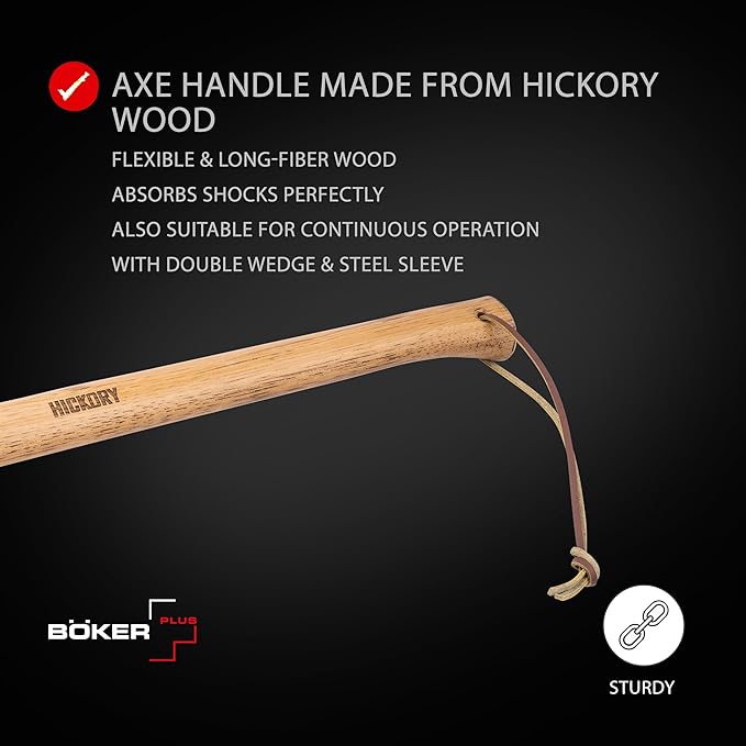 BOKER Plus® Appalachian Axe – Professional Bushcraft, Outdoor & Survival Axe – Large Carbon Steel Blade with Long Hickory Handle – Camping Hatchet with 600 g Rhineland-Style 1055 Carbon Steel Head