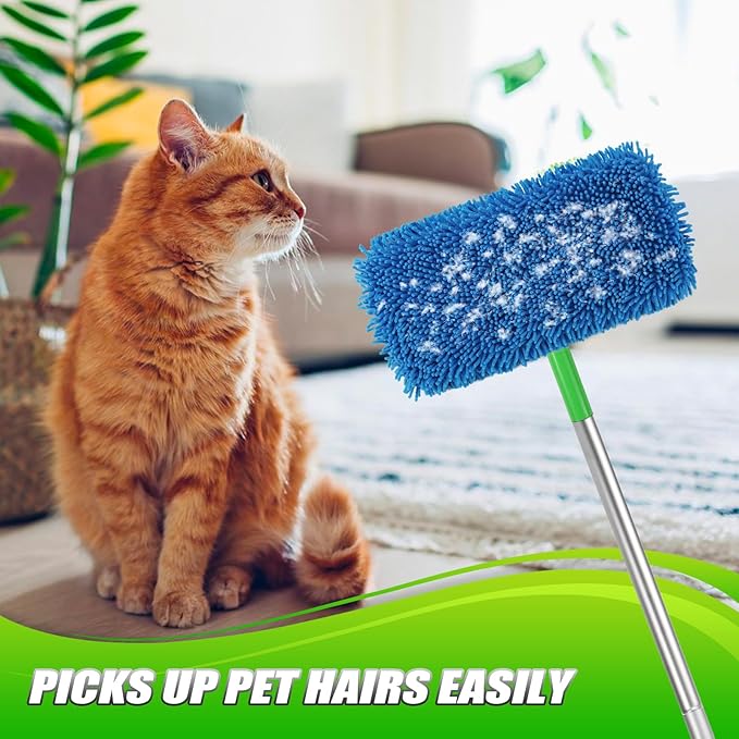 Set of 4 Reusable Microfiber Mop Pads Compatible with Swiffer Sweeper, Dry Sweeping Cloths, Washable Wet Mopping Cloth Refills for Floor Cleaning (Mop is Not Included) (4 Pack, Blue)