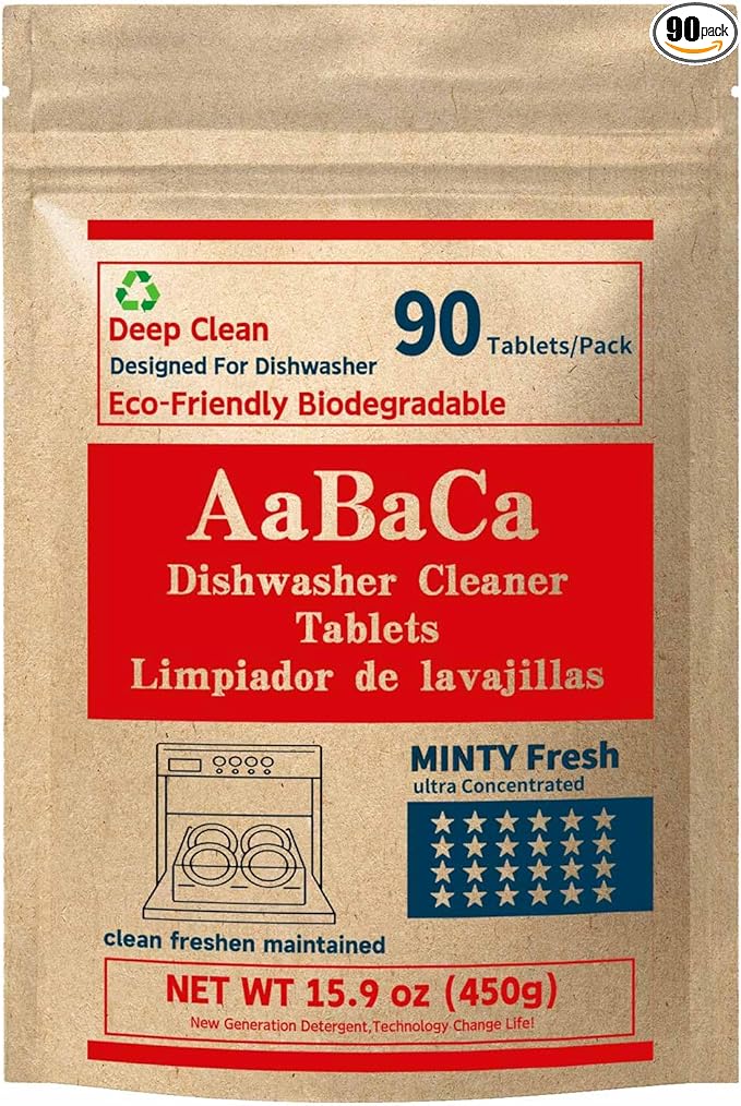 Dishwasher Cleaner Tablets 90 Counts Mint Fresh Tabs Deep Cleans inside 360° Grease Limescale Cleaning More Active Eco Friendly Plastic Free Long Lasting,Cleans The Machine Not The Dishes