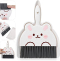 Ouligay Portable Mini Dustpan and Brush Set,Cute Small Broom and Dustpan Set with Durable Brush,Lightweight Dust Pan and Broom Set for Desktop Small Space Cleaning(White Rabbit)
