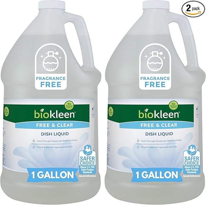Biokleen Free & Clear Dish Soap - Dish Liquid, Dishwashing Cleaner, Eco-Friendly, Non-Toxic, Plant-Based, No Artificial Fragrance, Colors or Preservatives, Unscented (Pack of 2)