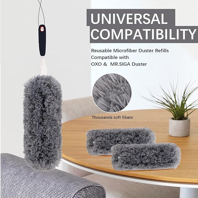Reusable Microfiber Duster Refills Compatible with OXO & MR.SIGA Duster - Washable Duster for Household Cleaning Dusting Furniture Blind Ceiling Fan - 6Pack Grey (Handle NOT Included