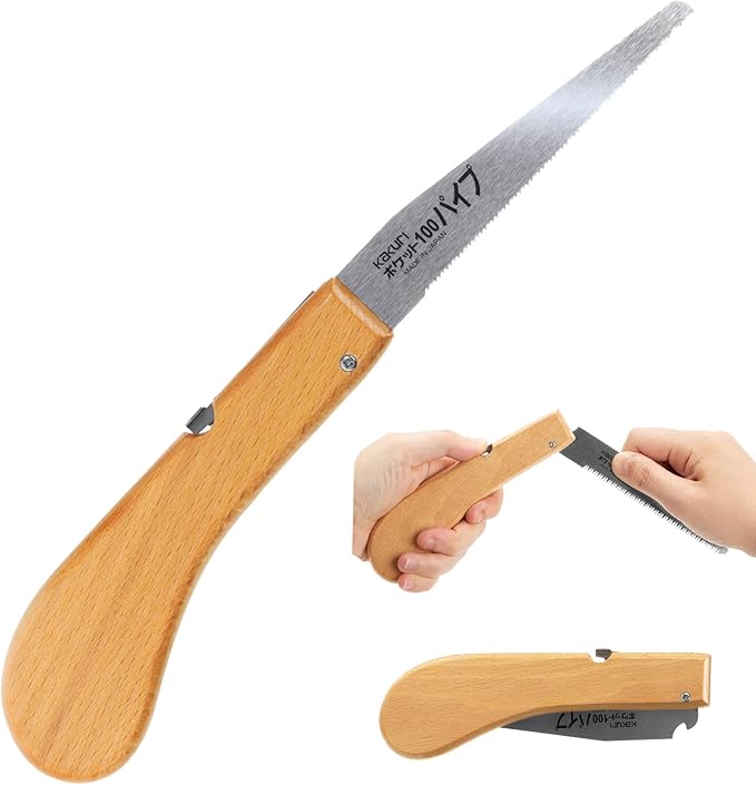 KAKURI Pipe Saw Folding 4" for PVC Cutting, Japanese Pull Razor Sharp Steel Blade, Mini Pocket Plastic Cutting Hand Pipe Cutter Tool, Foldable Wood Handle, Made in Japan