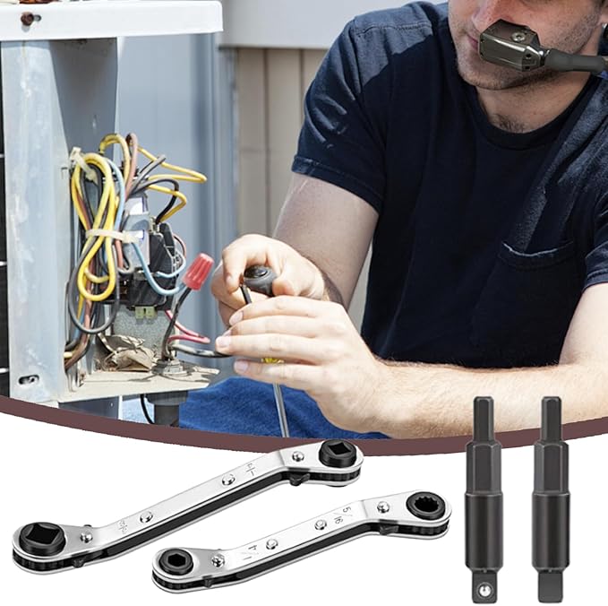 Ratchet Wrench Set, Refrigeration Repair Tool, Heavy Duty Ratchet Wrench Set, for Steel and Alloy, Automotive Plumbing Industrial Use, Air Conditioning Maintenance, Home DIY Repair Tool Kit