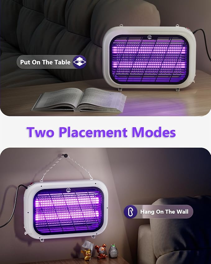 Indoor Electric Bug Zapper, Powerful Fly Zapper with Double-Layer High-Voltage Grid, All-Round Mosquito Catcher for Fly, Mosquito, Moth, Gnat, Trap, Removable Tray & 2 Replace Light Tube