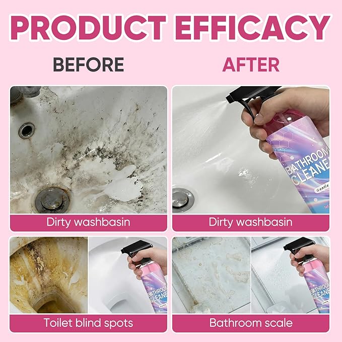 Bathroom Descaler Foam Cleaner, 10 Fl Oz Powerful Pink Bathroom Cleaner Spray,Bathrooms Descaler Foam Cleaners, Stubborn Stains Cleaner for Sink Tub Floor Tile (1set/300ml)