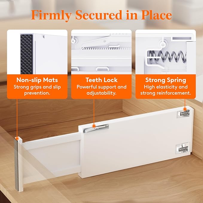 Lifewit 9 Pack 5" High Drawer Dividers 34-56cm/13.5-22" Adjustable Drawer Organizer for Clothes/Utensils, Expandable Drawer Separator in Dresser/Kitchen/Bedroom/Office Organization & Storage White