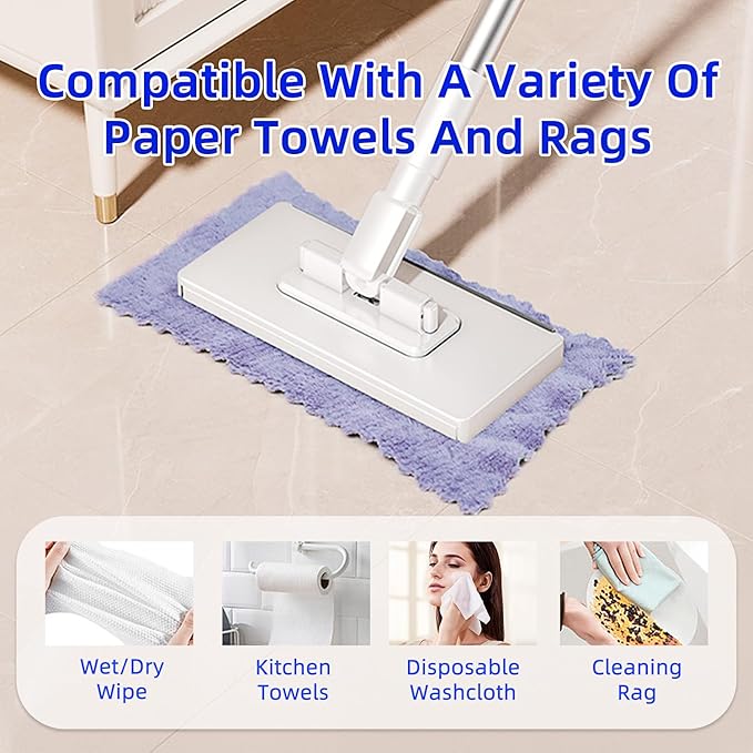 Snap Grip Mini Mop Touch Free Press Grip Removable Polvo Mini Lazy Dust Mop and Sweeping Mop for Wet and Dry Disposable Pads, Multi-Surface Floor Cleaning (5 Sheets Included)
