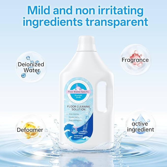 1L Fresh Ocean Floor Cleaning Solution Compatible With Tineco/Bissell/Dreame And Shark, Fragrance Deodorization, Deep Cleans for Multiple Hard Floors, Suitable With Cordless Wet/Dry Vacuum
