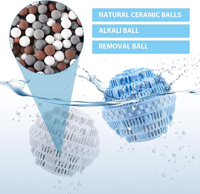Boao 4 Pieces Laundry Ball, Natural Non Chemical Detergent Laundry Balls for Washing Machine Ultra Laundry Washer and Dryer Washing Ball Bundle(Blue, White)
