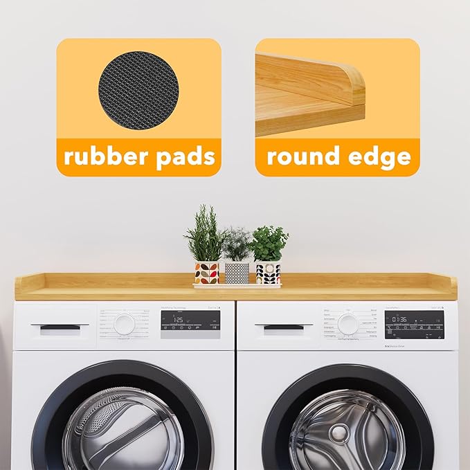 SpaceAid Washer Dryer Countertop, Laundry Wood Shelf Topper with Edge, 54" Width x 27.5" Depth Cover Guard Organizer for Washer and Dryer Laundry Hamper Counter Storage Organization (Maple Wood)